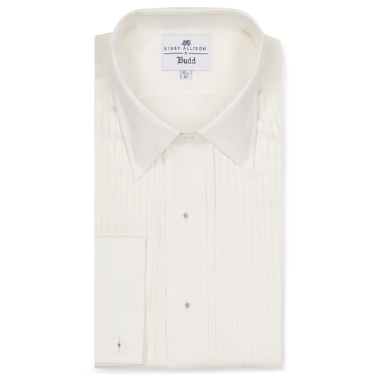 Kirby Allison x Budd Tailored Fit Hand Pleated Silk Dress Shirt in Cream