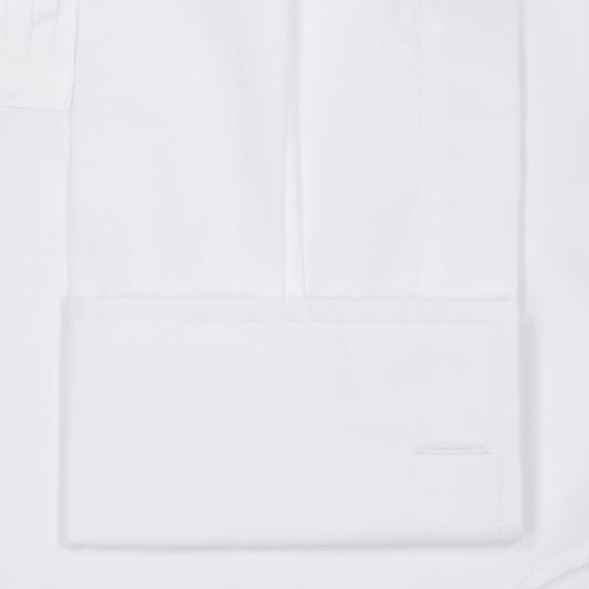Double cuff detail on Kirby Allison x Budd White 1/4 pleat cotton poplin evening dress shirt 
