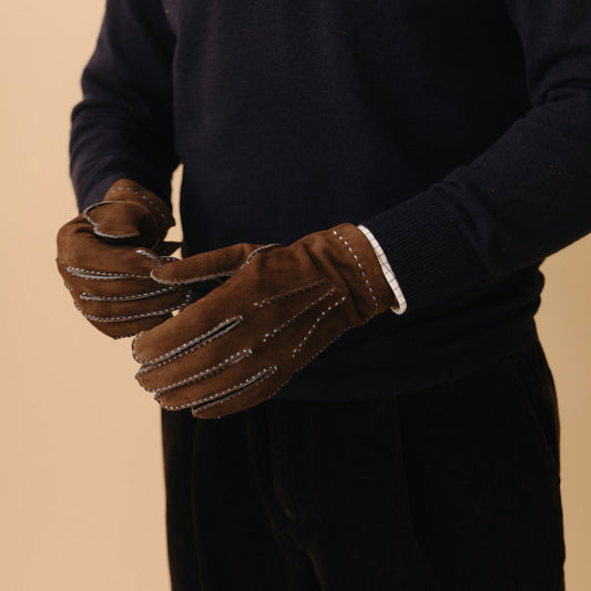 Chocolate Goatskin / Cashmere Lined Gloves with Contrast Stitching