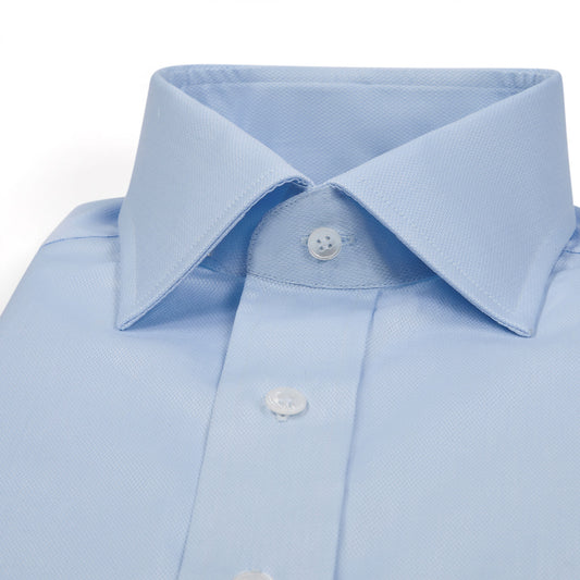 Tailored Fit Fine Piquet Double Cuff Shirt in Sky Blue