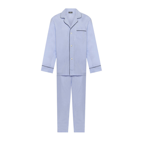 Giza cotton sky blue men's pyjamas with navy piping