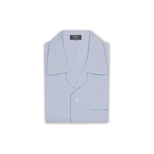 Fine Check Swiss Poplin Nightshirt in Sky Blue