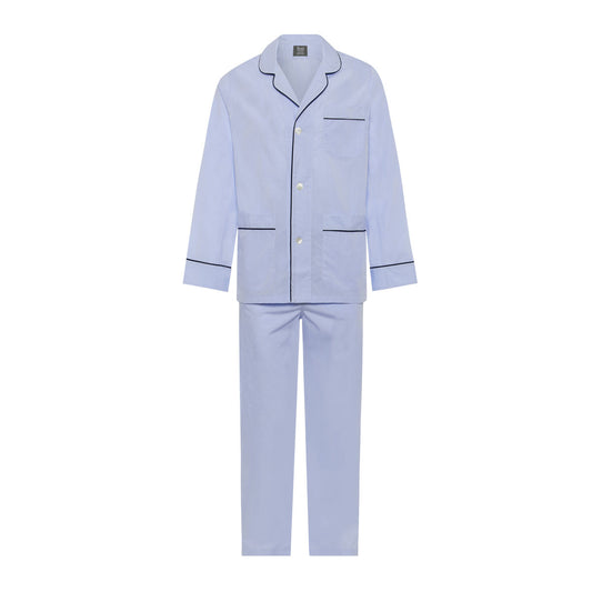 Giza cotton sky blue men's pyjamas with navy piping