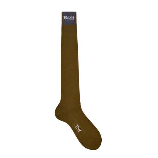 Piquet Cotton Long Socks in Olive
