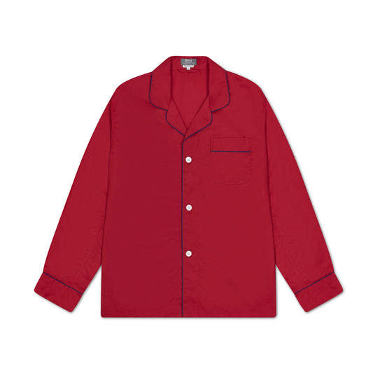 Men's red cotton twill pyjamas with navy piping