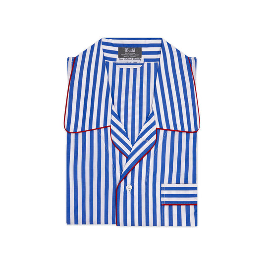 Royal blue stripe men's nightshirt with red piping