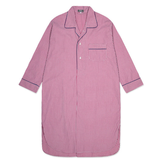 Men's Gingham Cotton Poplin Nightshirt in Red