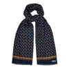 Geometric Motif Print Wool Silk Scarf in Navy