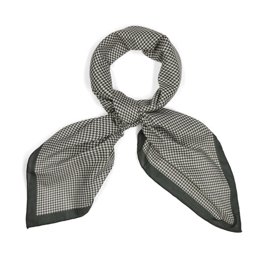 Houndstooth Cotton Lawn Neckerchief in Bottle Green