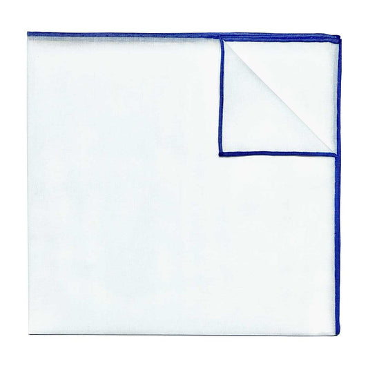 Atrani Coloured Edge Batiste Cotton Pocket Square in Blue