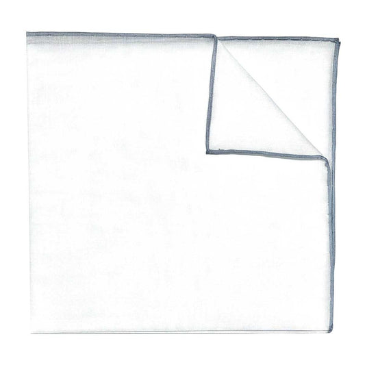 Atrani Coloured Edge Batiste Cotton Pocket Square in Silver