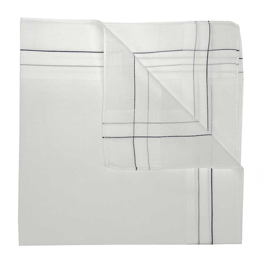 Italian Cotton Hand Stitched Border Handkerchief in Navy