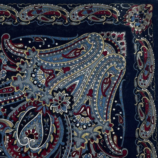 Italian Cotton Floral Paisley Handkerchief in Navy
