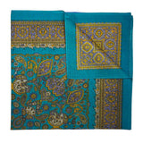 Italian Cotton Floral Paisley Handkerchief in Turquoise