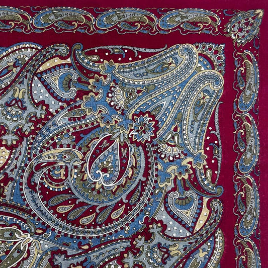 Italian Cotton Floral Paisley Handkerchief in Wine