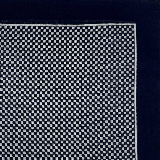 Italian Cotton Dice Check Handkerchief in Navy