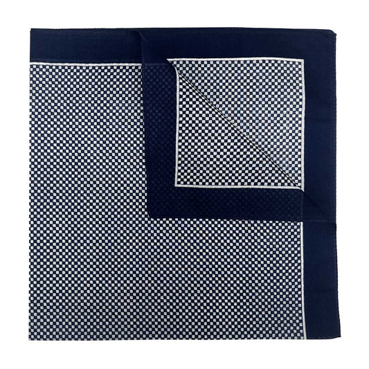 Italian Cotton Dice Check Handkerchief in Navy