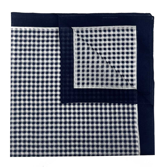 Italian Cotton Gingham Check Handkerchief in Navy
