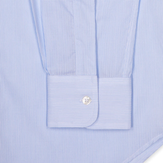Tailored Fit Needle Stripe Button Cuff Shirt in Sky Blue