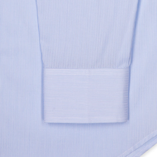 Tailored Fit Needle Stripe Button Cuff Shirt in Sky Blue