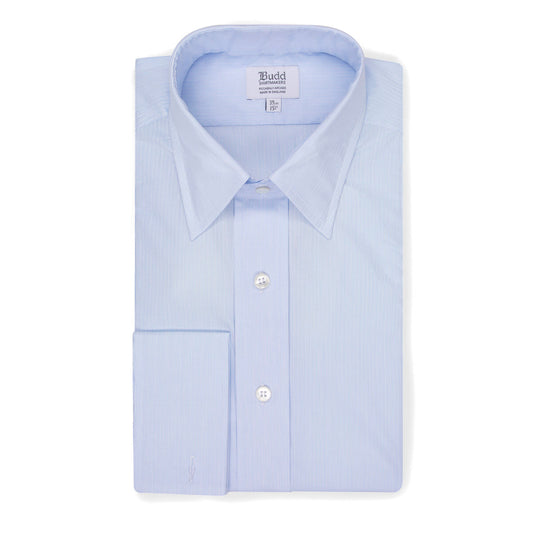 Classic Fit Double Cuff Needle Stripe Shirt in Sky Blue