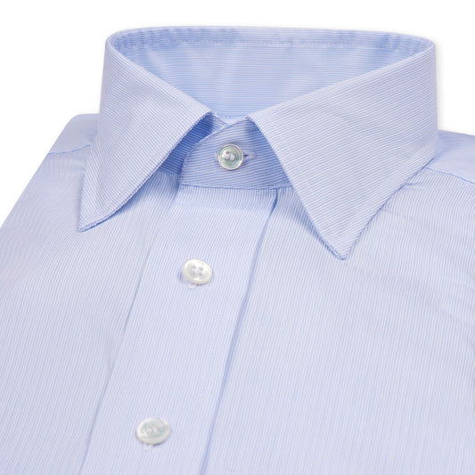 Classic Fit Double Cuff Needle Stripe Shirt in Sky Blue