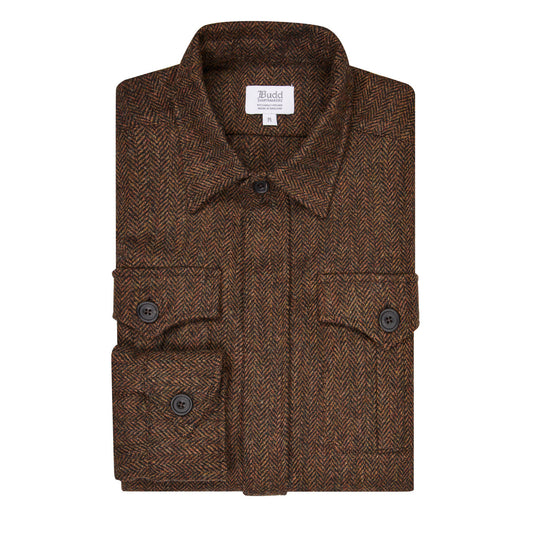 Herringbone Tweed Safari Jacket in Ashdown Folded Flat Lay Image