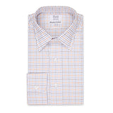 Classic Fit Flanello Brushed Cotton Check Shirt in Blue and Orange