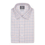 Tailored Fit Flanello Brushed Cotton Check Shirt in Blue and Orange