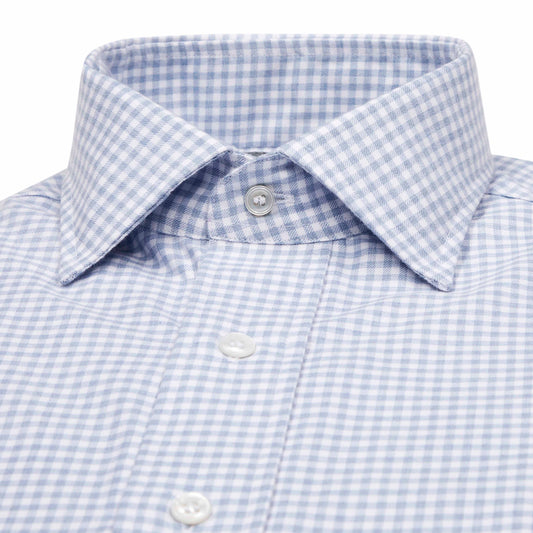 Tailored Fit Flanello Brushed Cotton Gingham Shirt in Sky Blue