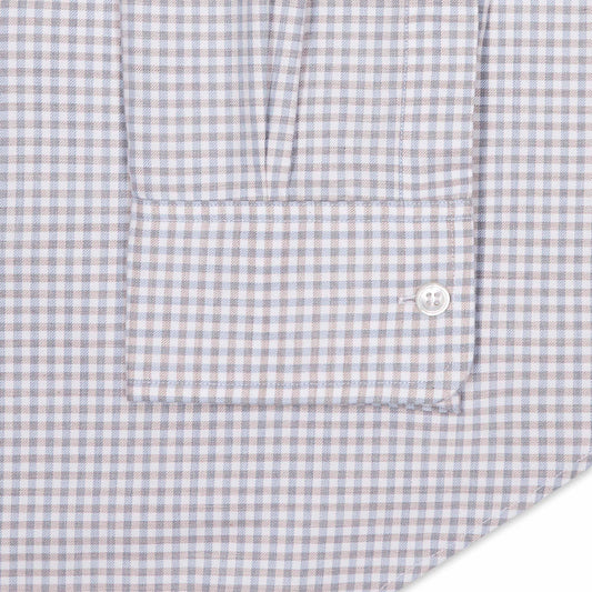 Tailored Fit Flanello Brushed Cotton Gingham Shirt in Sky Blue and Coffee