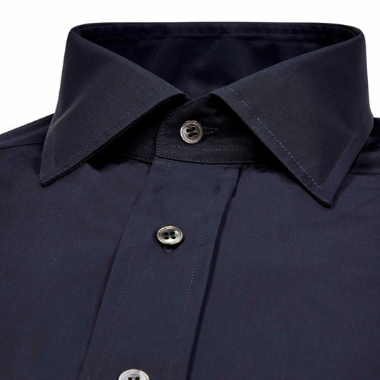 Tailored Fit Chambray Bank Collar Shirt in Midnight