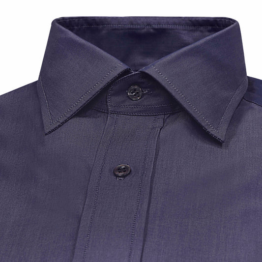 Tailored Fit Chambray Bank Collar Shirt in Navy