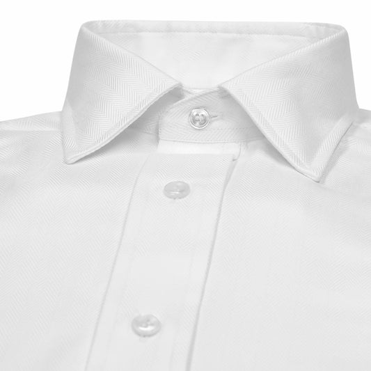 Classic Fit Wide Herringbone Double Cuff Shirt in White