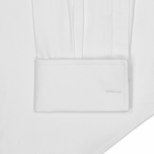 Tailored Fit Wide Herringbone Double Cuff Shirt in White