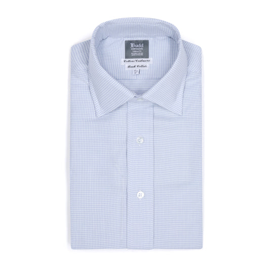 Tailored Fit Puppytooth Cotton and Cashmere Shirt in Sky Blue