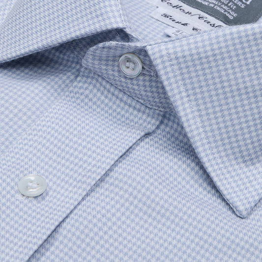 Tailored Fit Puppytooth Cotton and Cashmere Shirt in Sky Blue