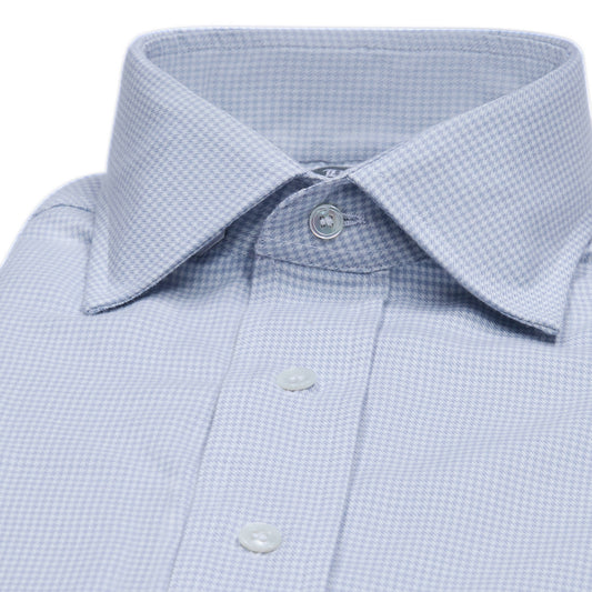Tailored Fit Puppytooth Cotton and Cashmere Shirt in Sky Blue