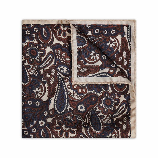 Floral Paisley Silk Pocket Square in Ivory and Copper