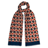 Fine wool checkerboard scarf in navy, red and cream