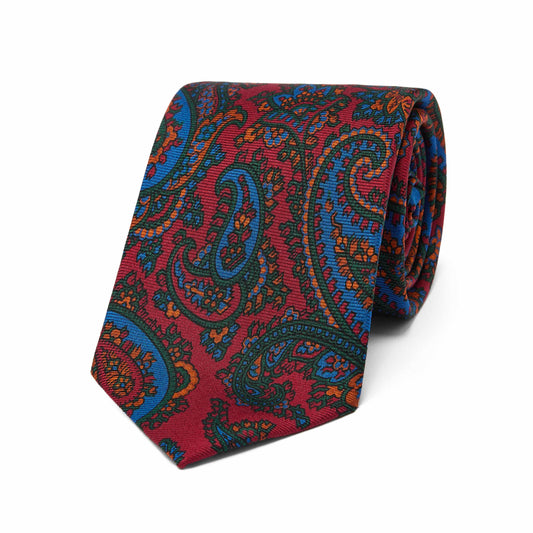 Oversized Paisley Madder Silk Tie in Red