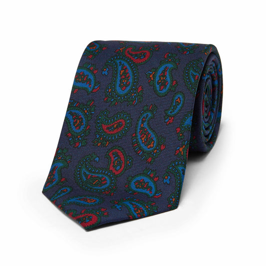 Classic Paisley Motif Madder Silk Tie in Navy