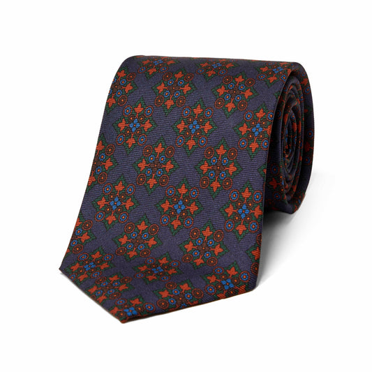 Geometric Motif Madder Silk Tie in Chestnut