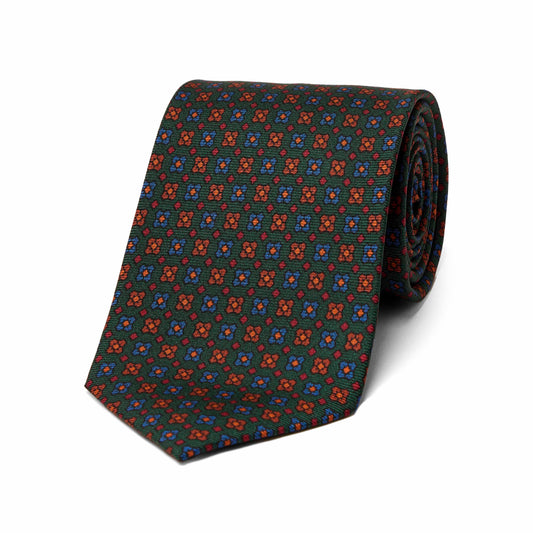 Neat Floral Design Madder Silk Tie in Green