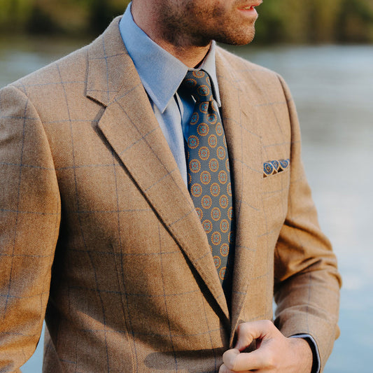 Solis Motif Hopsack Silk Tie in Atlantic