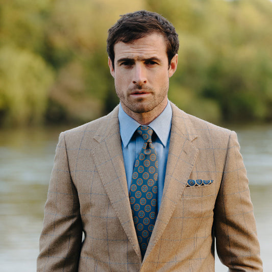 Solis Motif Hopsack Silk Tie in Atlantic