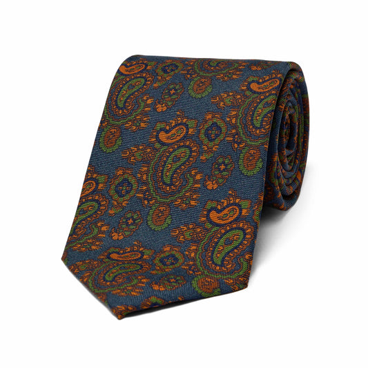 Abstract Paisley Hopsack Silk Tie in Airforce