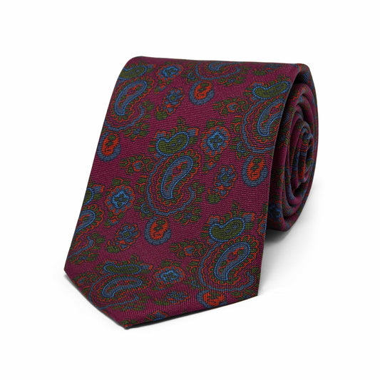 Abstract Paisley Hopsack Silk Tie in Bordeaux