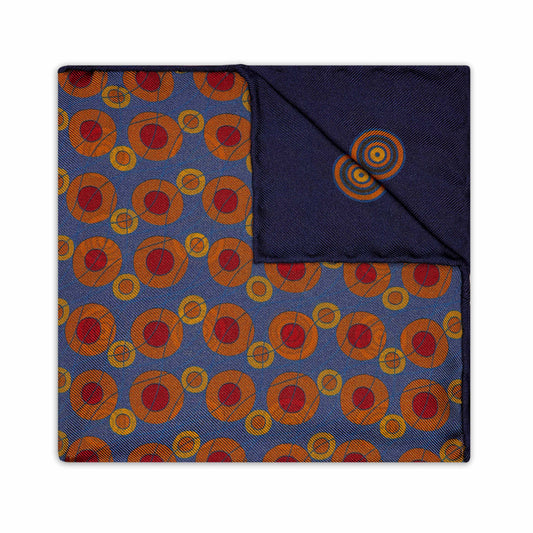 Abstract Target Motif Silk Pocket Square in Navy
