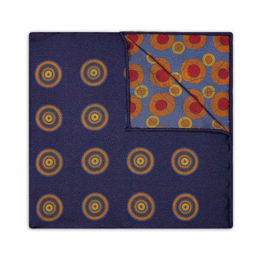 Abstract Target Motif Silk Pocket Square in Navy